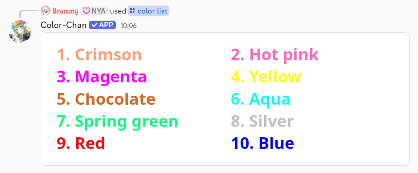 Color List example