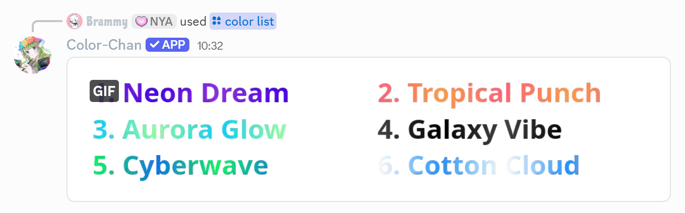 Color List example