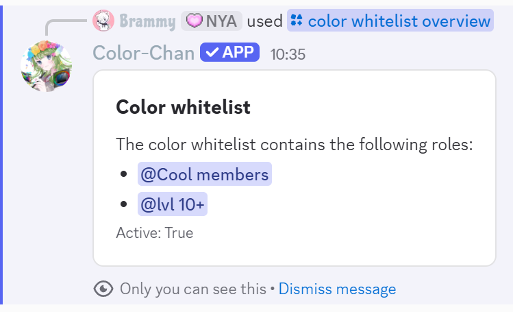 Color reaction List example